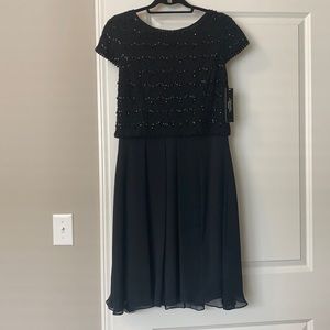 Tahari Black Beaded Cocktail Dress
